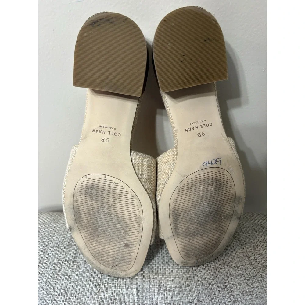 Cole Haan Calli‎ Beige Block Heel Slide Sandals Women's Size 9b